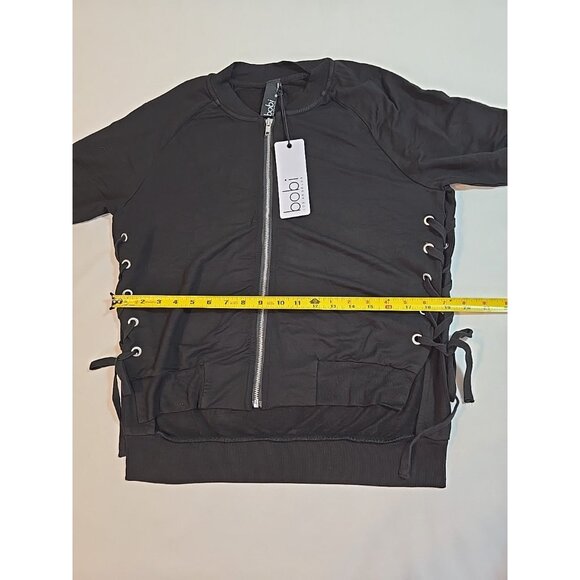 bobi zip front jacket Black Lace up sides Stretch Long Sleeve Size S New - Picture 15 of 16